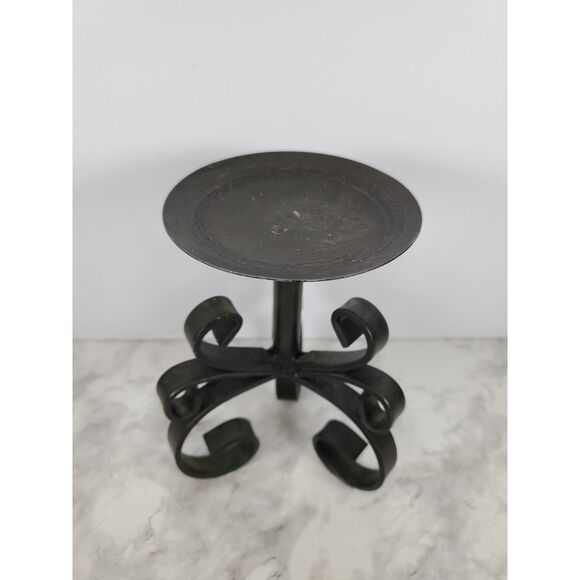 Black Metal Scroll Candlestick / Plant Stand 6″ x 4″ Wrought Iron Pedestal - Picture 6 of 7